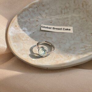 Women’s Adjustable Aquamarine Blue Gem Ring Silver-Tone Band Elegant Sparkly